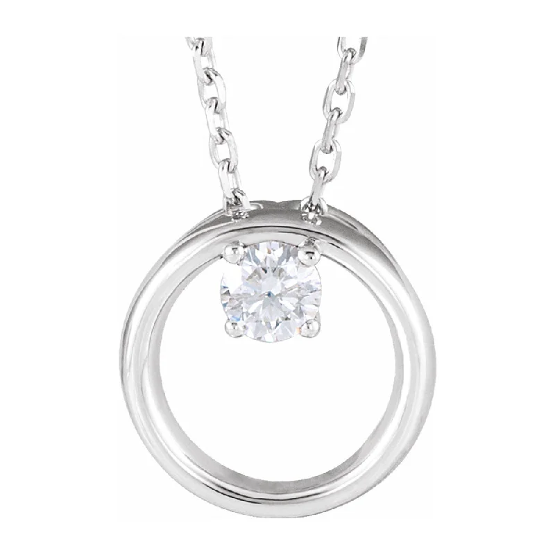 14K Yellow or White Gold 1/10 CT Diamond Circle Necklace, 16-18 Inch