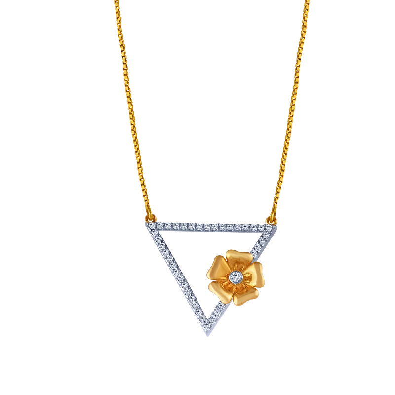 18k Triangle Shape Diamond Necklace With A Flower