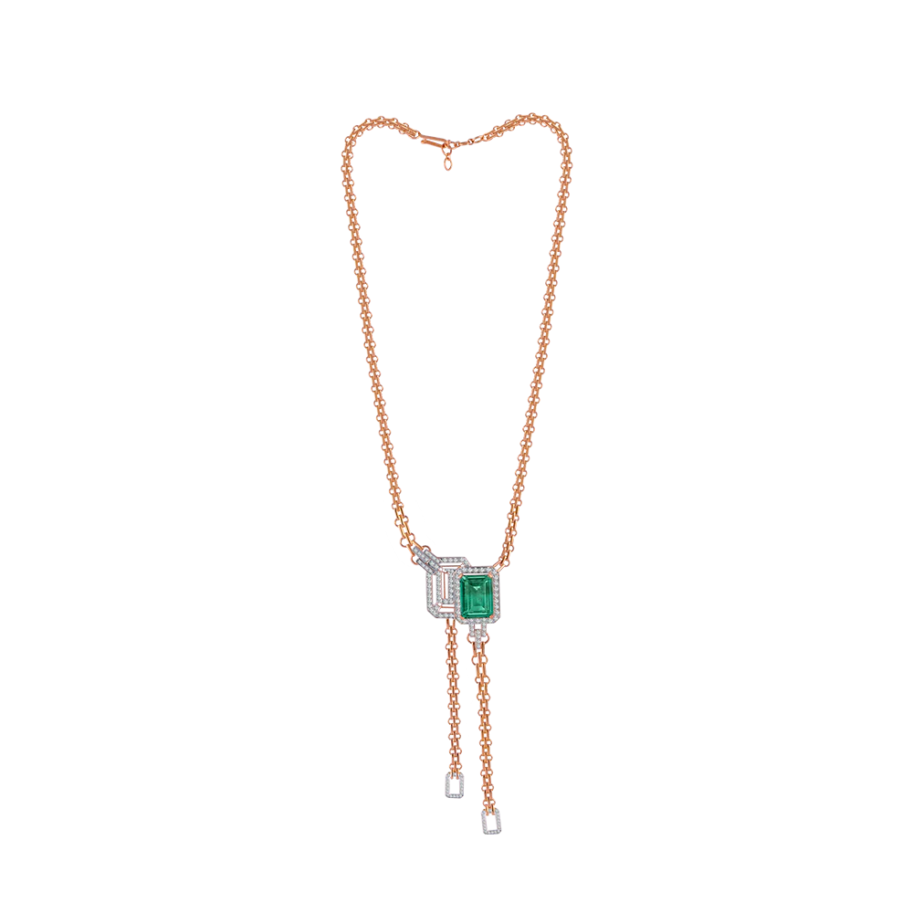 Slim-band necklace-18KT (750) Yellow Gold, Solitaire And Emerald Necklace For Women