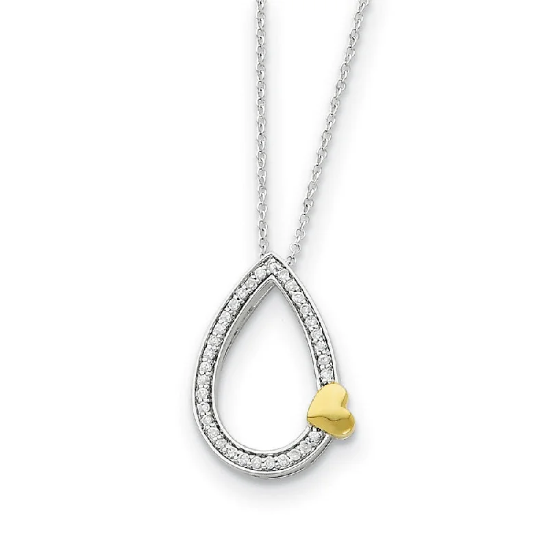 Gold Tone Plated Sterling Silver & CZ Tear of Love Necklace, 18 Inch