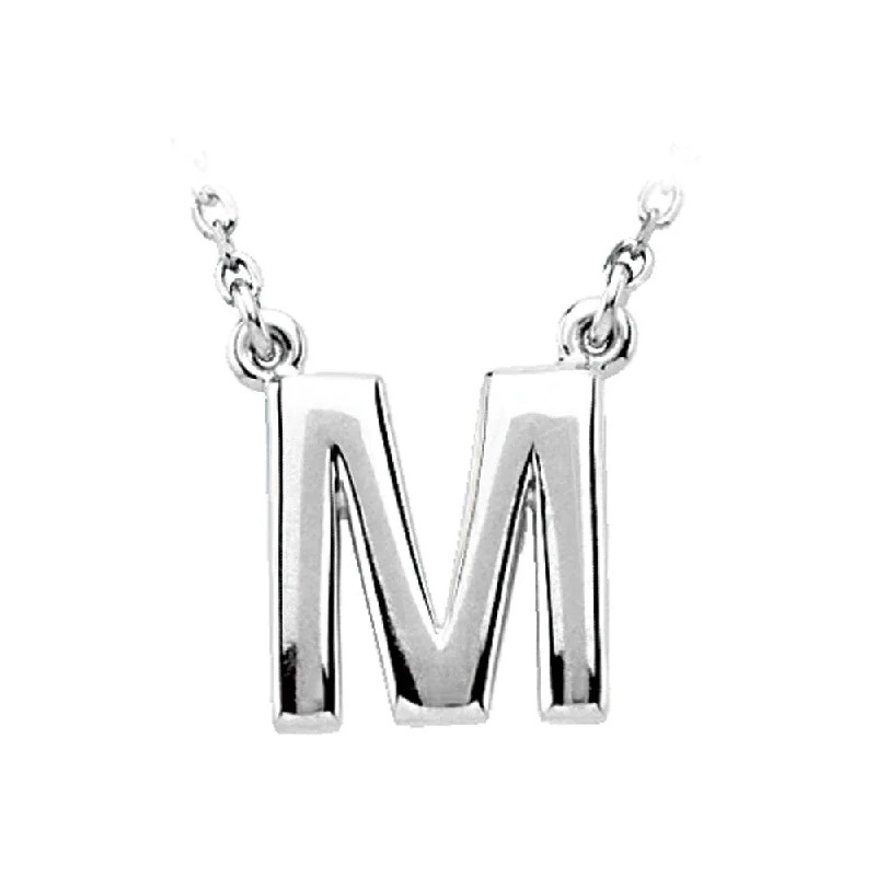 Narrow link necklace-Sterling Silver, Kendall Collection, Block Initial M Necklace, 16 Inch