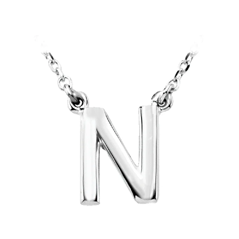 Glossy jet necklace-Sterling Silver, Kendall Collection, Block Initial N Necklace, 16 Inch