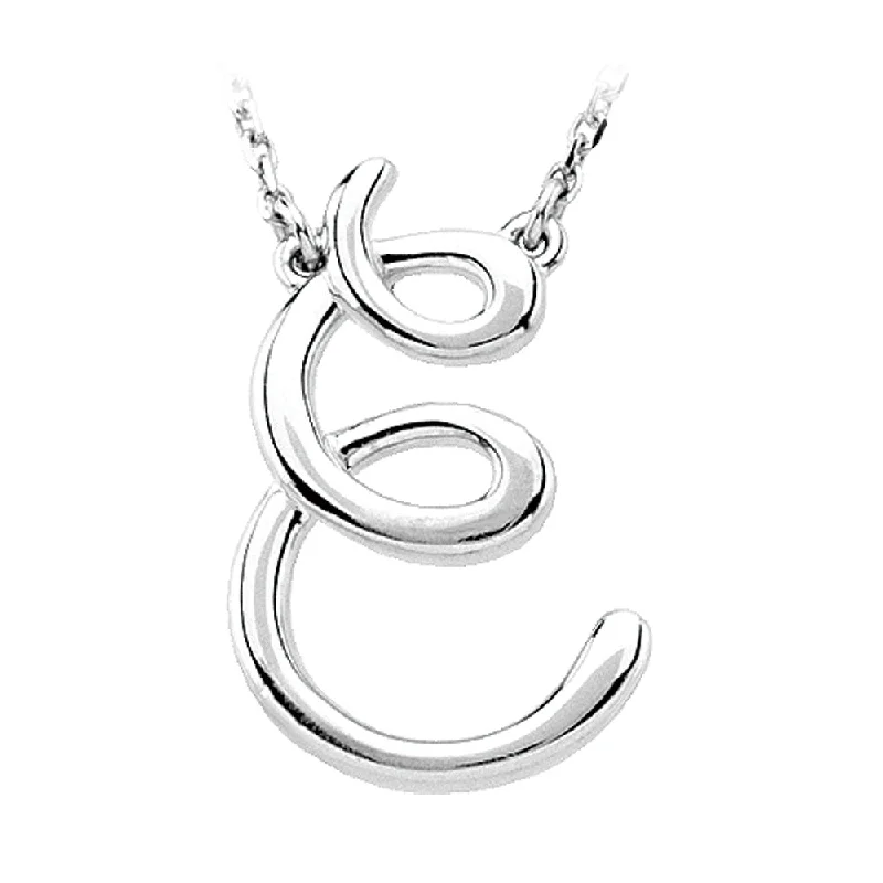 Incised design necklace-Sterling Silver, Olivia Collection, Medium Script Initial E Necklace