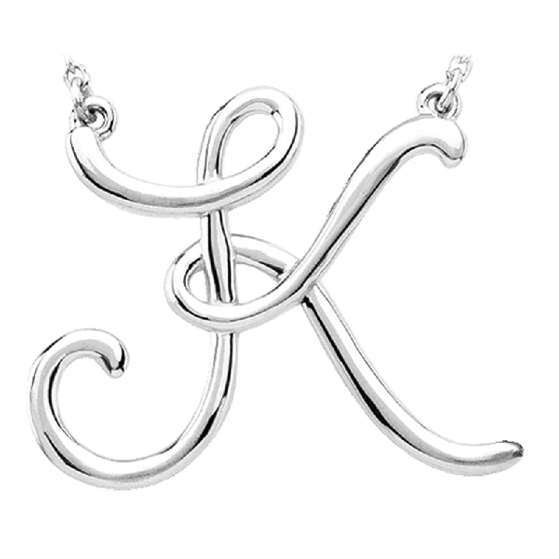 Wispy silver necklace-Sterling Silver, Olivia Collection, Medium Script Initial K Necklace