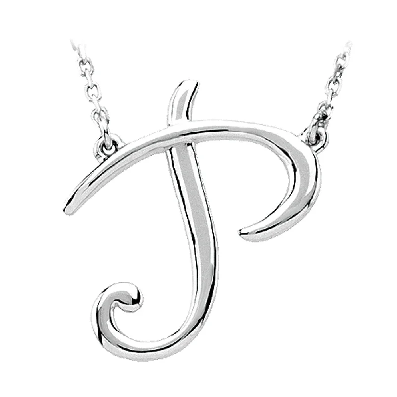 Matte quartzite necklace-Sterling Silver, Olivia Collection, Medium Script Initial P Necklace