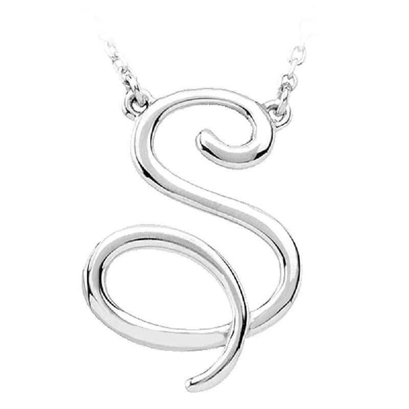 Scored chain necklace-Sterling Silver, Olivia Collection, Medium Script Initial S Necklace