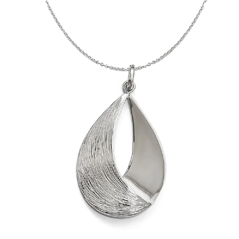 Sterling Silver Polished and Textured Teardrop 25 x 42mm Necklace