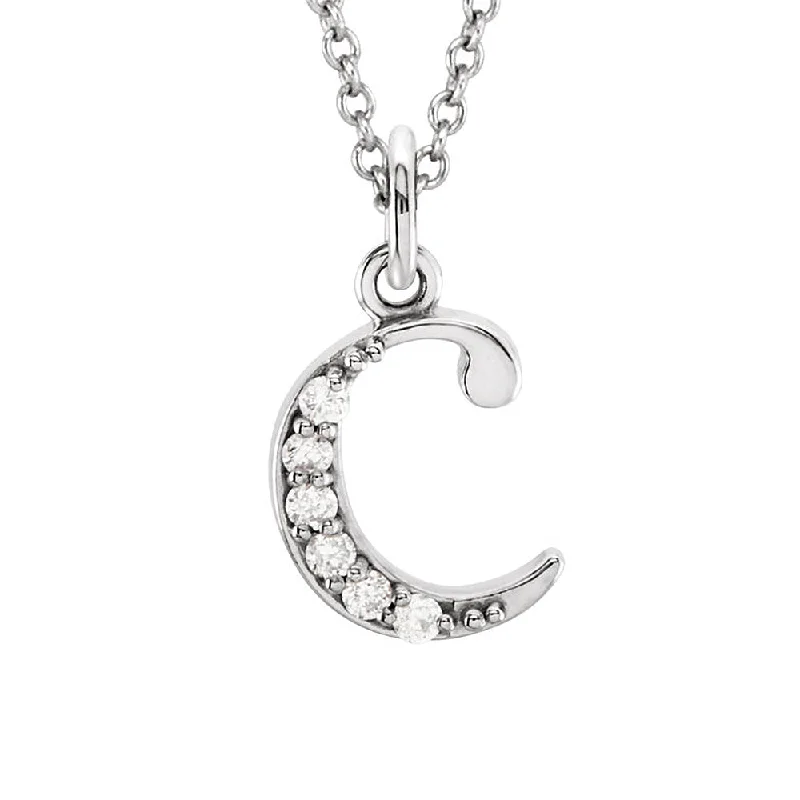 Antique-style opal necklace-The Abbey 14k White Gold Diamond Lower Case Initial 'c' Necklace 16 In