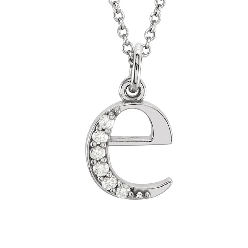 Radiant minimalist necklace-The Abbey 14k White Gold Diamond Lower Case Initial 'e' Necklace 16 In