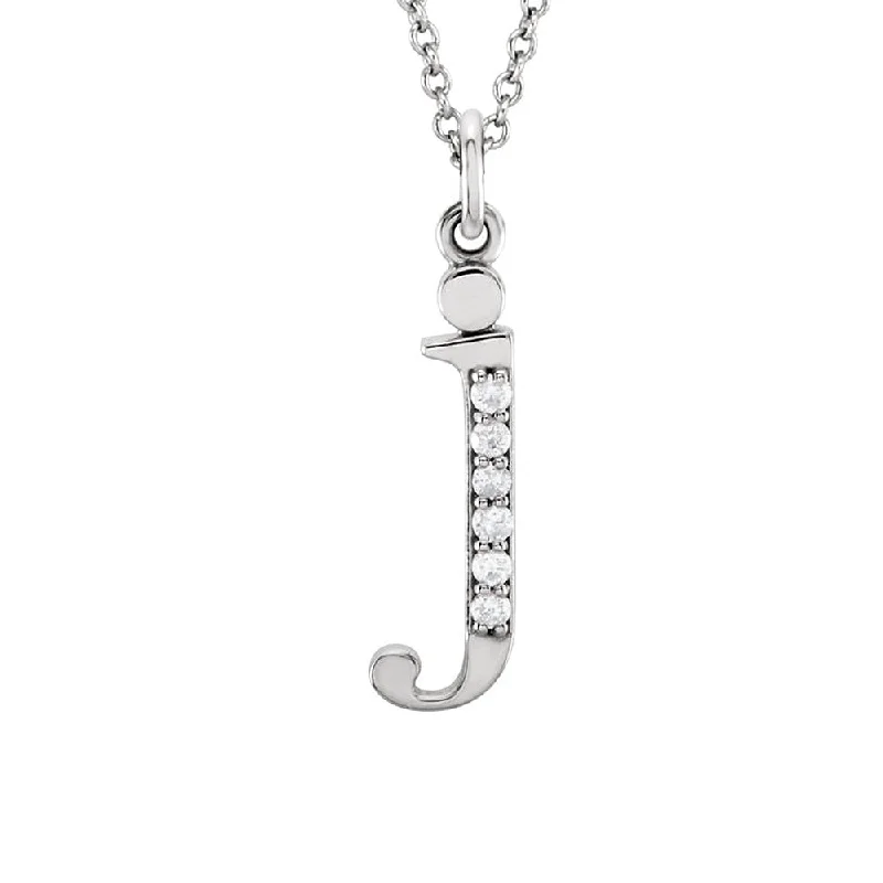 Octagon pendant necklace-The Abbey 14k White Gold Diamond Lower Case Initial 'j' Necklace 16 In