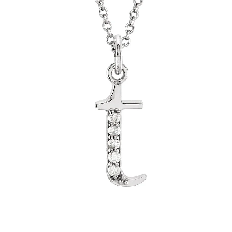 The Abbey 14k White Gold Diamond Lower Case Initial 't' Necklace 16 In