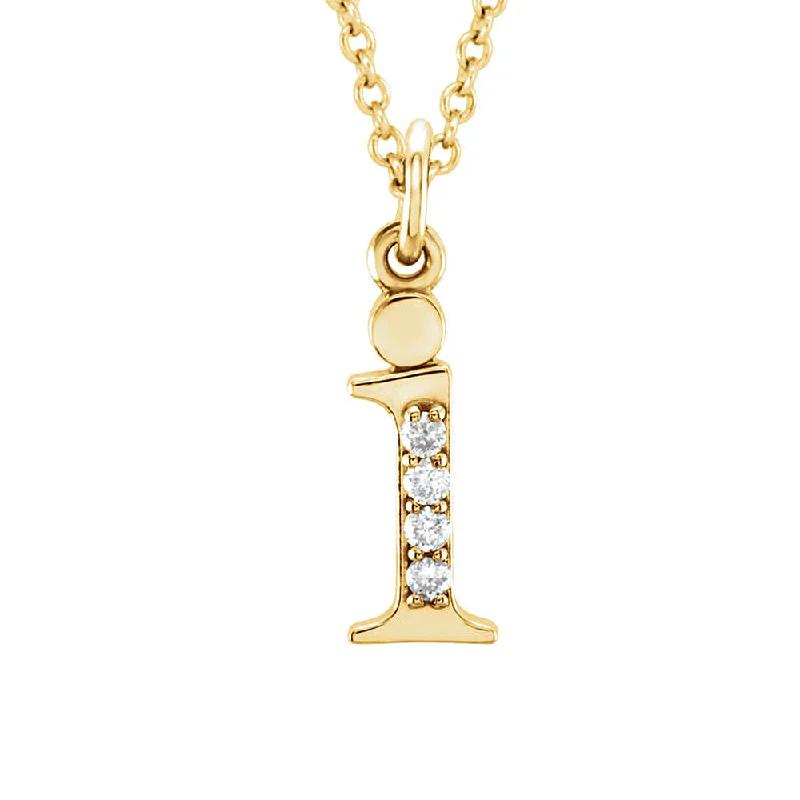 Incised design necklace-The Abbey 14k Yellow Diamond Lower Case Initial 'i' Necklace 16 Inch