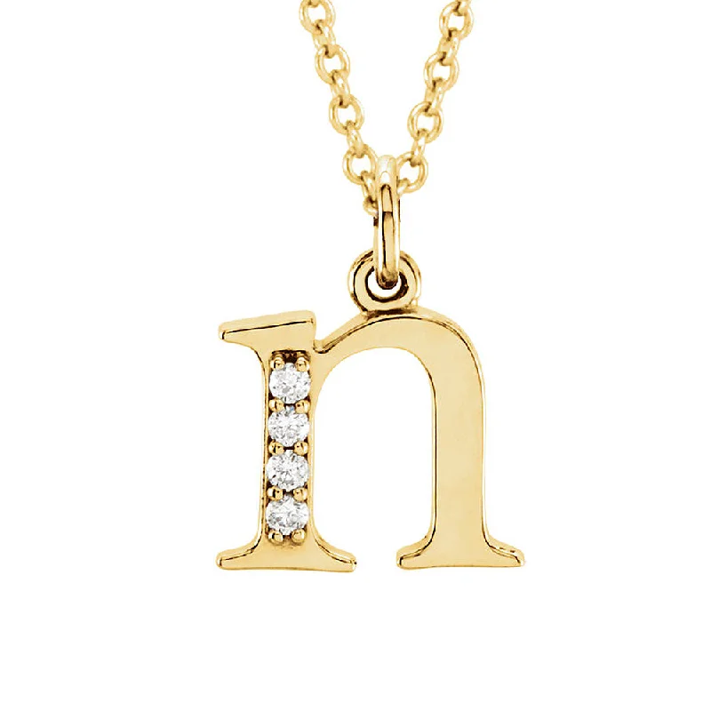 Paneled pattern necklace-The Abbey 14k Yellow Diamond Lower Case Initial 'n' Necklace 16 Inch