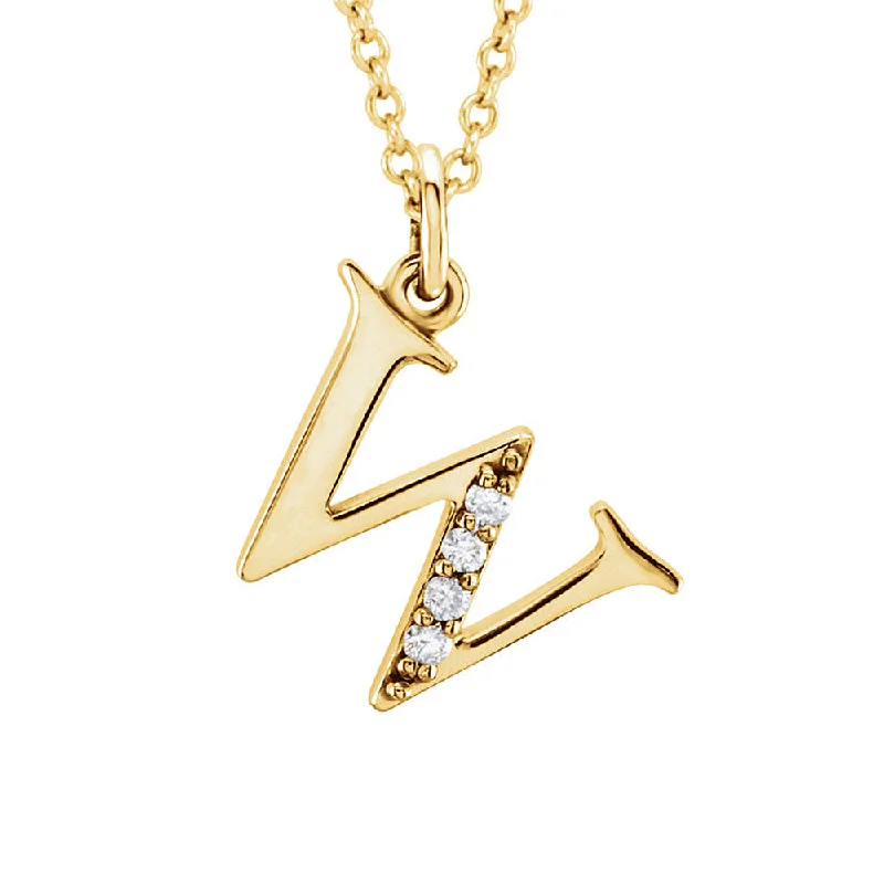 Encased stone necklace-The Abbey 14k Yellow Diamond Lower Case Initial 'w' Necklace 16 Inch