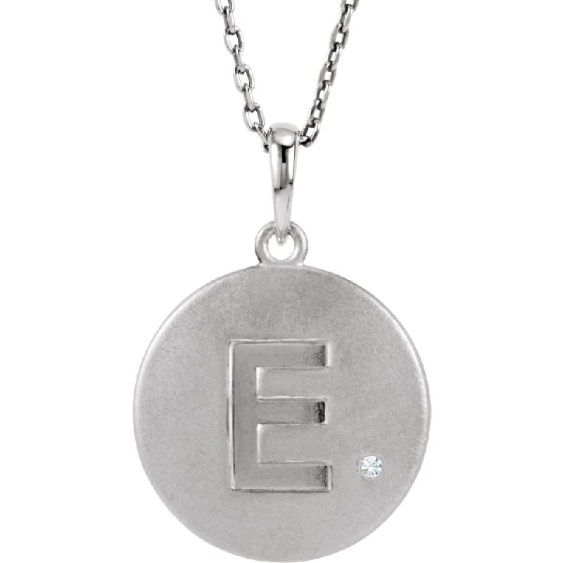 The Emma Sterling Silver Diamond Block Initial E Disc Necklace, 18 In.