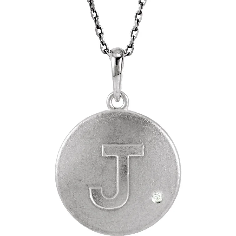 The Emma Sterling Silver Diamond Block Initial J Disc Necklace, 18 In.