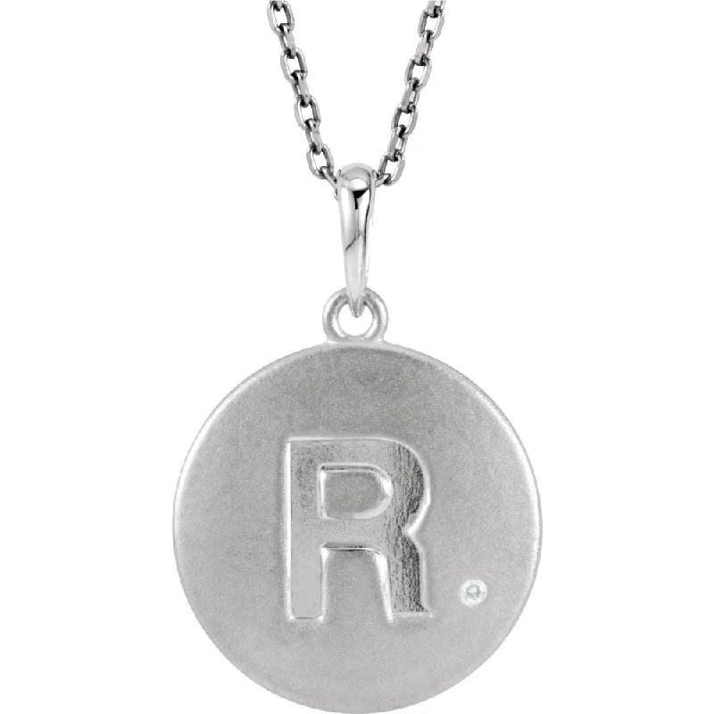 Vivid agate necklace-The Emma Sterling Silver Diamond Block Initial R Disc Necklace, 18 In.