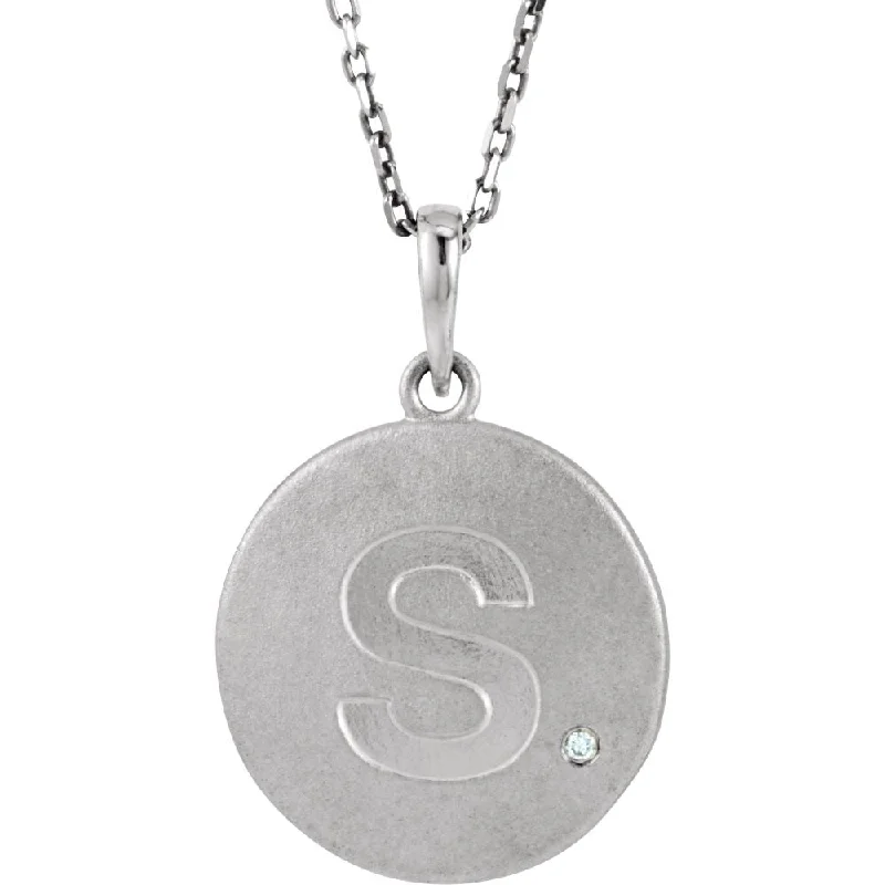 The Emma Sterling Silver Diamond Block Initial S Disc Necklace, 18 In.