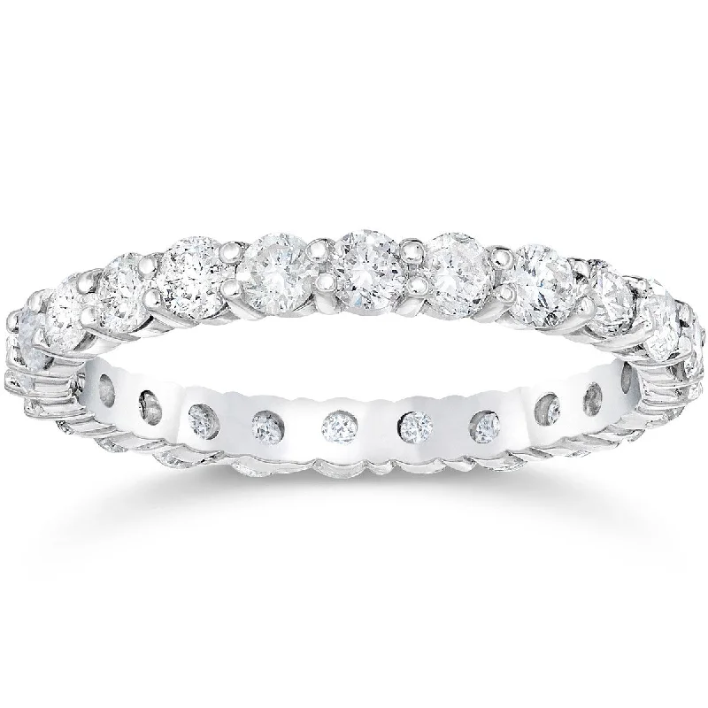 Lone pearl ring-1 1/2 Ct Diamond Eternity Ring Womens Stackable White Gold Band Lab Created