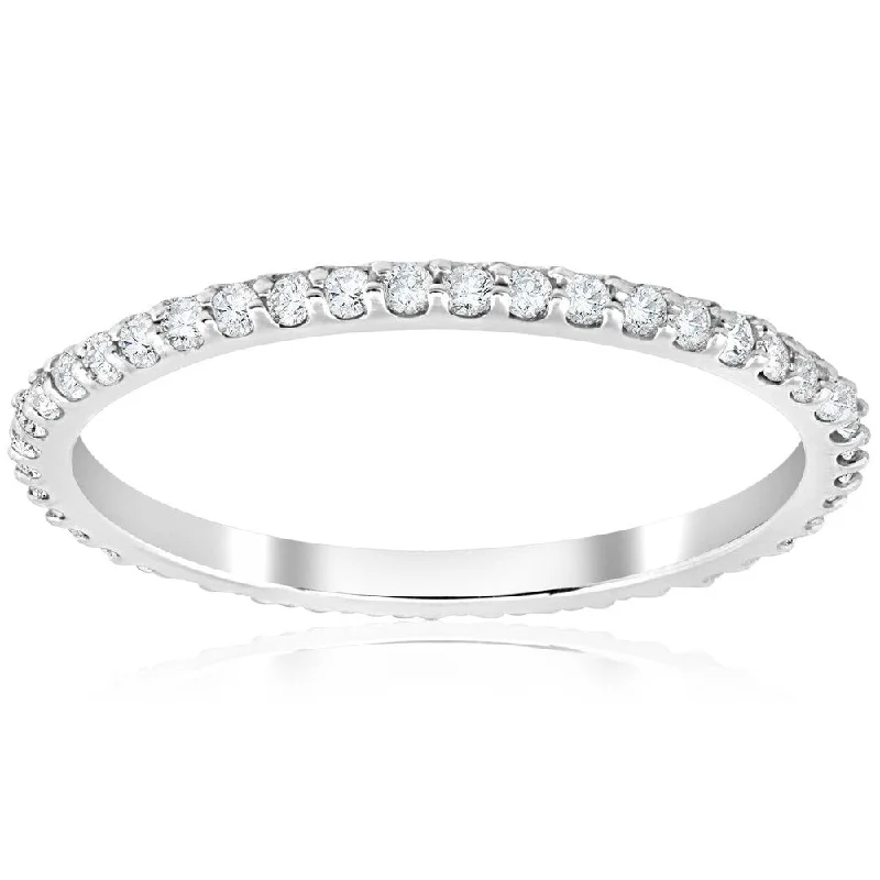 Glossy jet ring-1/2 Ct Diamond Eternity Wedding Stackable Ring 14K White Gold