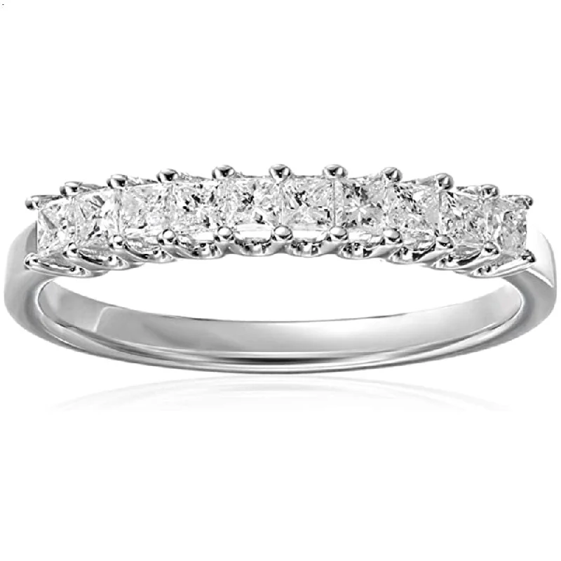 Paneled pattern ring-1/2CT Princess Cut Diamond U-Prong Wedding Ring 10k White Gold