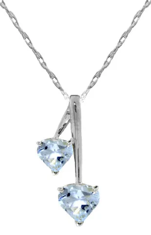 Vivid agate necklace-1.4 Carat Silver Hearts Necklace Natural Aquamarine