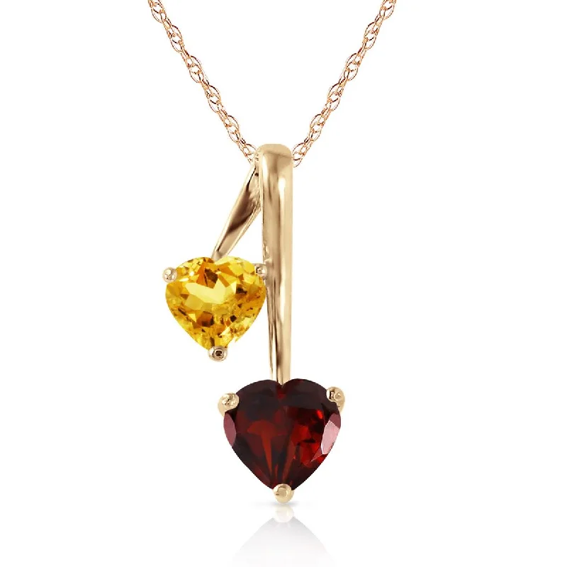 Suspended diamond necklace-1.4 Carat Silver Hearts Necklace Natural Garnet Citrine