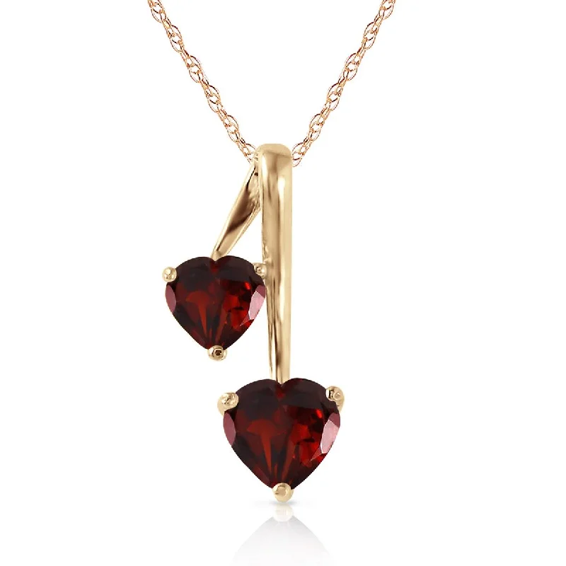 Glinting crystal necklace-1.4 Carat Silver Hearts Necklace Natural Garnet