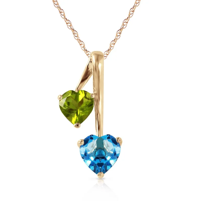 Glossy platinum necklace-1.4 Carat Silver Hearts Necklace Natural Peridot Blue Topaz