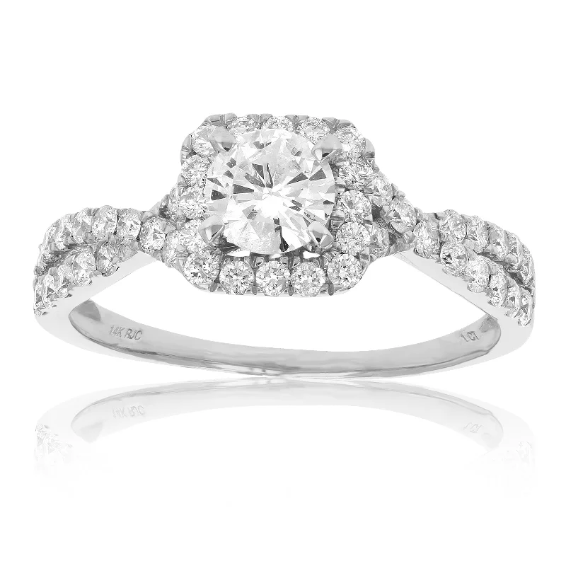 Slotted design ring-1 cttw Diamond Halo Criss-Cross Wedding Engagement Ring 14K White Gold Bridal