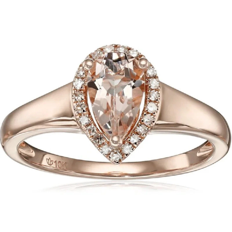 Antique citrine ring-10k Rose Gold Morganite and Diamond Princess Diana Pear Halo Ring - Pink