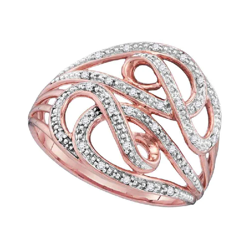 Streamlined design ring-10k Rose Gold Womens Round Diamond Woven Strand Band Ring 1/10 Cttw