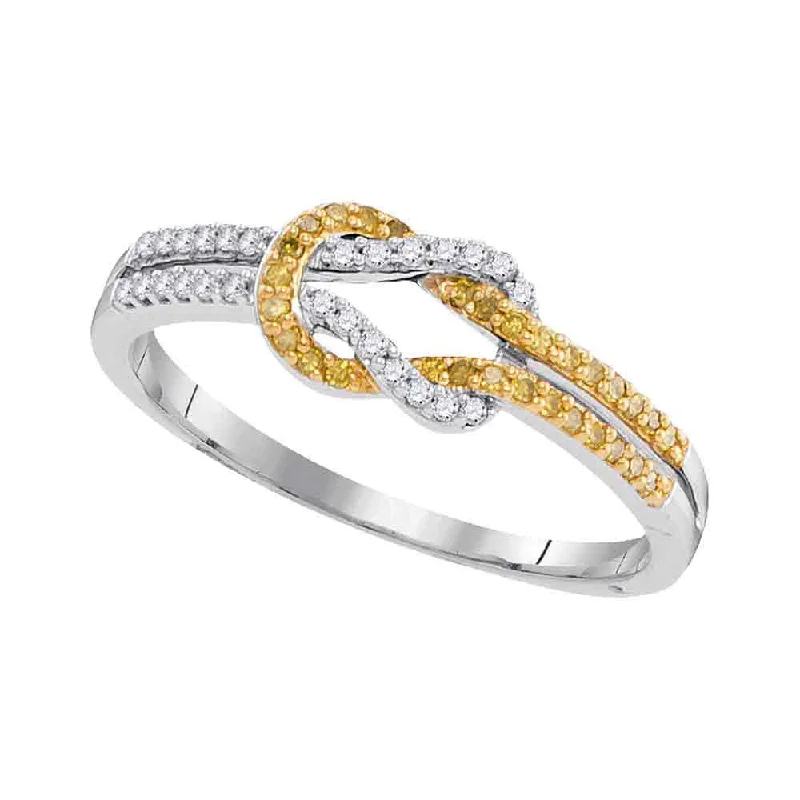 Bold topaz ring-10k White Gold Womens Round Yellow Color Enhanced Diamond Knot Lasso Band Ring