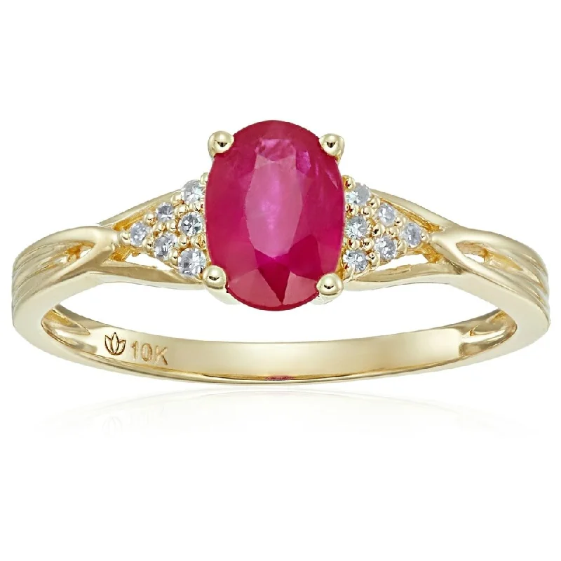 Vivid gem ring-10k Yellow Gold Genuine Ruby & Diamond Accented Ring, Size 7 - Red