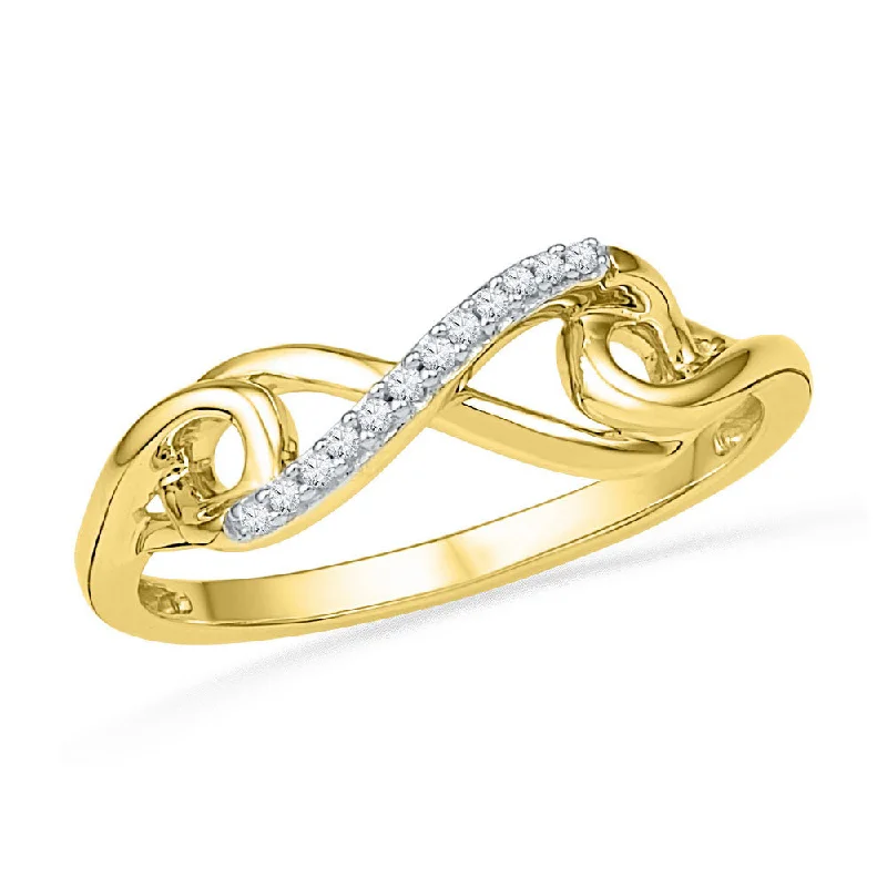 Leafy cluster ring-10k Yellow Gold Round Diamond Womens Infinity Knot Band Ring 1/20 Cttw