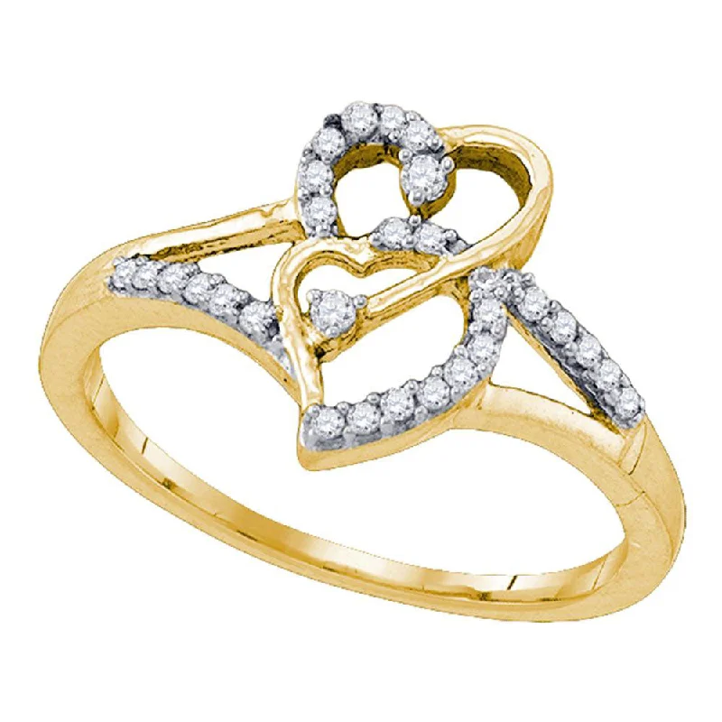 Rich howlite ring-10k Yellow Gold Womens Round Diamond Double Heart Promise Ring 1/6 Cttw