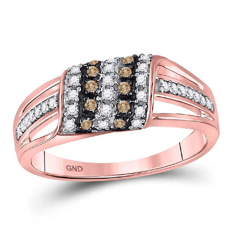 Octagon gem ring-10kt Rose Gold Womens Round Brown Diamond Band Ring 1/4 Cttw