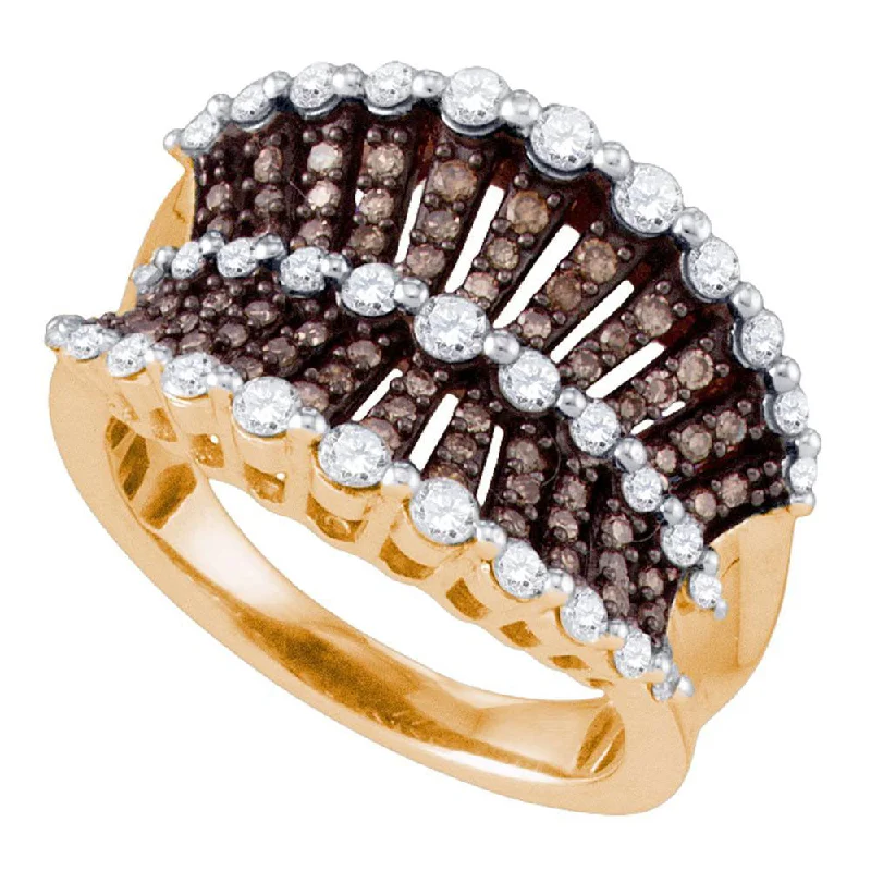 Tilted stone ring-10kt Rose Gold Womens Round Brown Diamond Concave Fashion Ring 1 Cttw