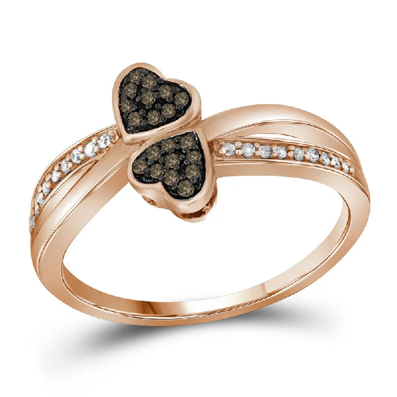 Rustic-edge ring-10kt Rose Gold Womens Round Brown Diamond Heart Ring 1/10 Cttw