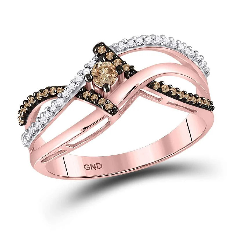 Vivid gem ring-10kt Rose Gold Womens Round Brown Diamond Solitaire Ring 1/4 Cttw