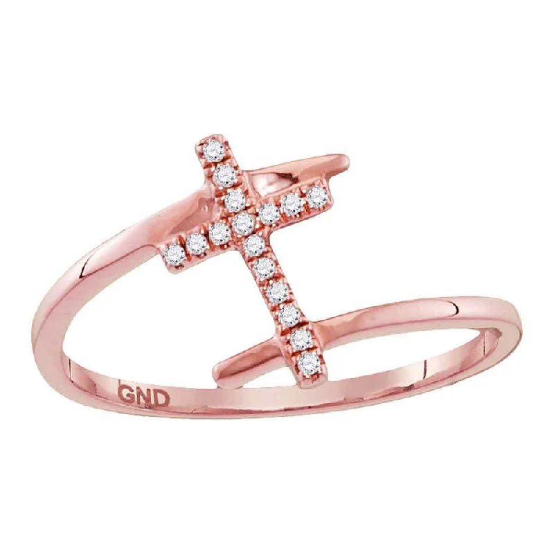 Matte quartzite ring-10kt Rose Gold Womens Round Diamond Bypass Cross Ring 1/12 Cttw