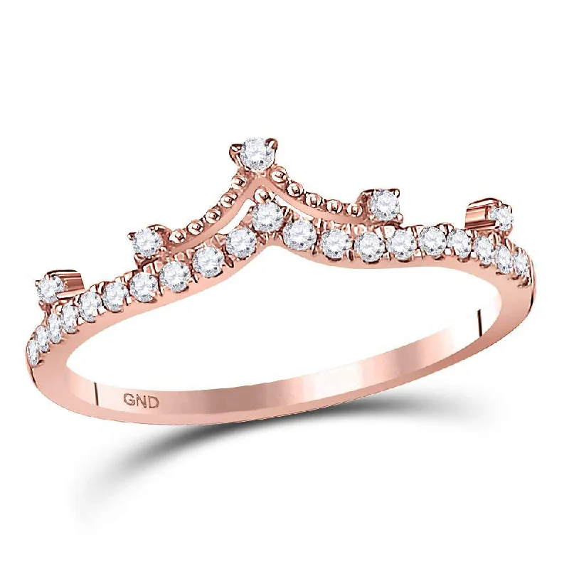 Paneled band ring-10kt Rose Gold Womens Round Diamond Crown Tiara Fashion Band Ring 1/5 Cttw