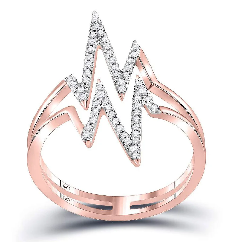 Paneled pattern ring-10kt Rose Gold Womens Round Diamond Double Heartbeat Ring 1/5 Cttw