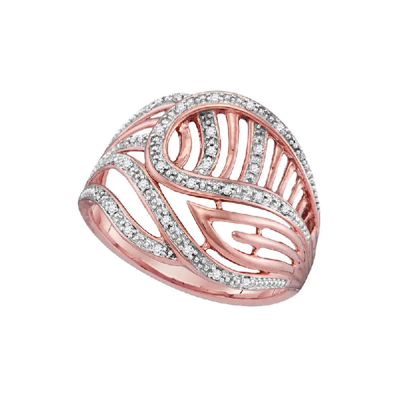 Woven thread ring-10kt Rose Gold Womens Round Diamond Open-work Cocktail Ring 1/10 Cttw