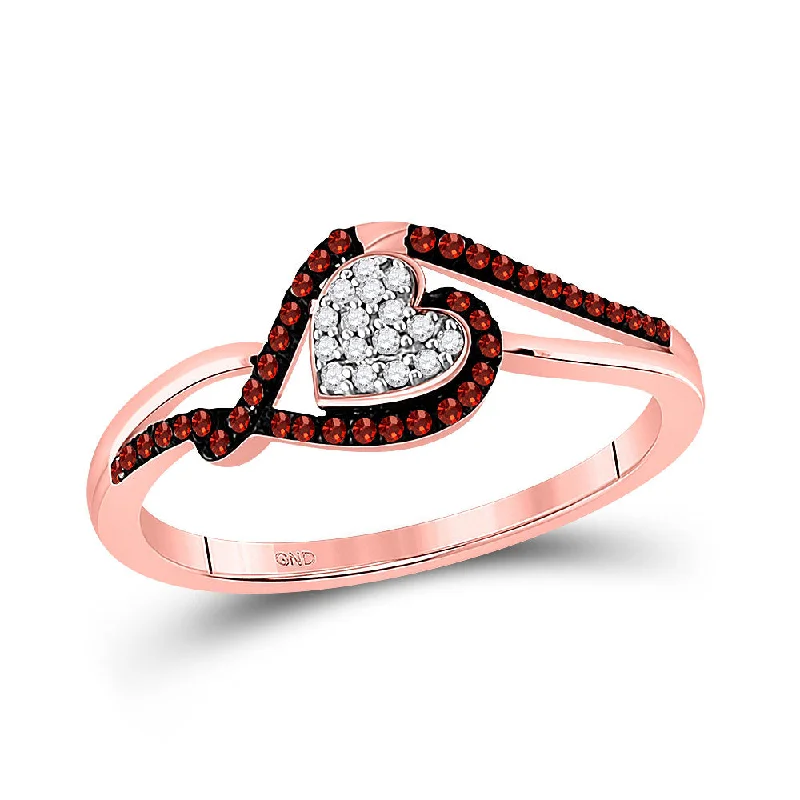 Delicate filigree ring-10kt Rose Gold Womens Round Red Color Enhanced Diamond Heart Cluster Ring 1/6 Cttw