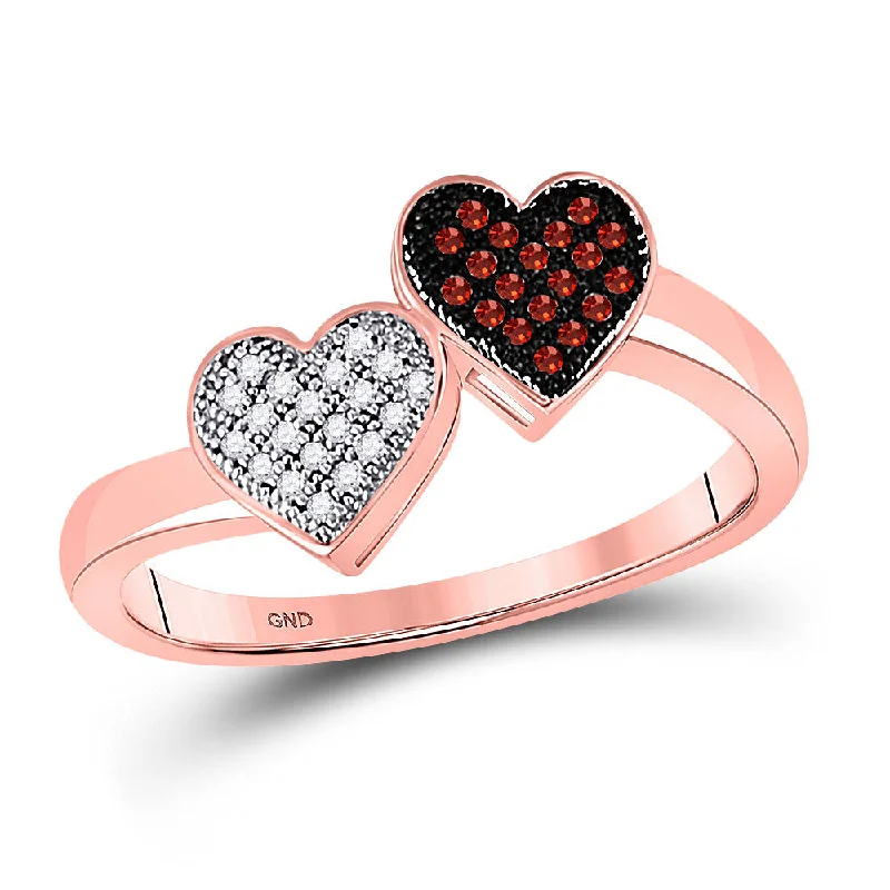 Flush-rim ring-10kt Rose Gold Womens Round Red Color Enhanced Diamond Heart Ring 1/10 Cttw