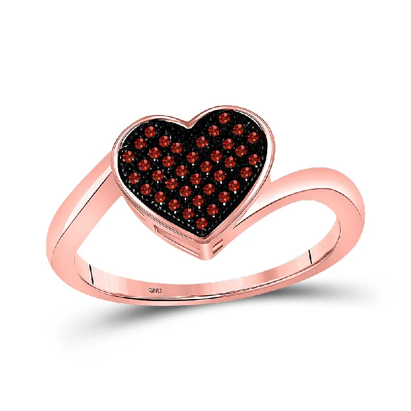 Twisted wire ring-10kt Rose Gold Womens Round Red Color Enhanced Diamond Heart Ring 1/10 Cttw