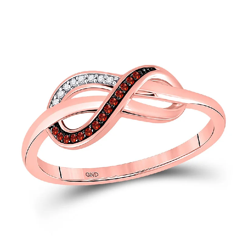 Bold topaz ring-10kt Rose Gold Womens Round Red Color Enhanced Diamond Infinity Ring 1/20 Cttw