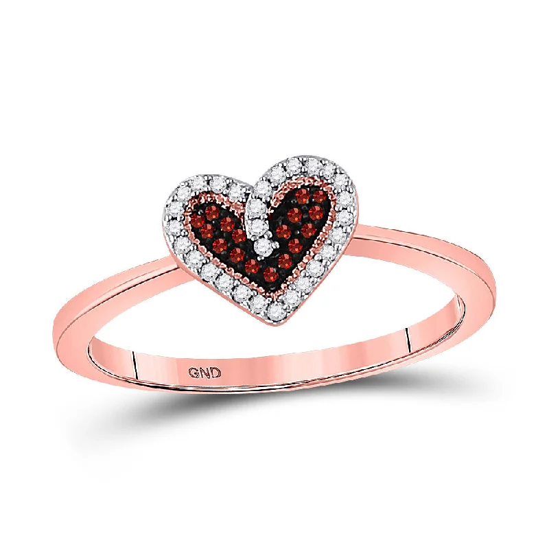 Fluted edge ring-10kt Rose Gold Womens Round Red Color Enhanced Diamond Small Heart Ring 1/10 Cttw