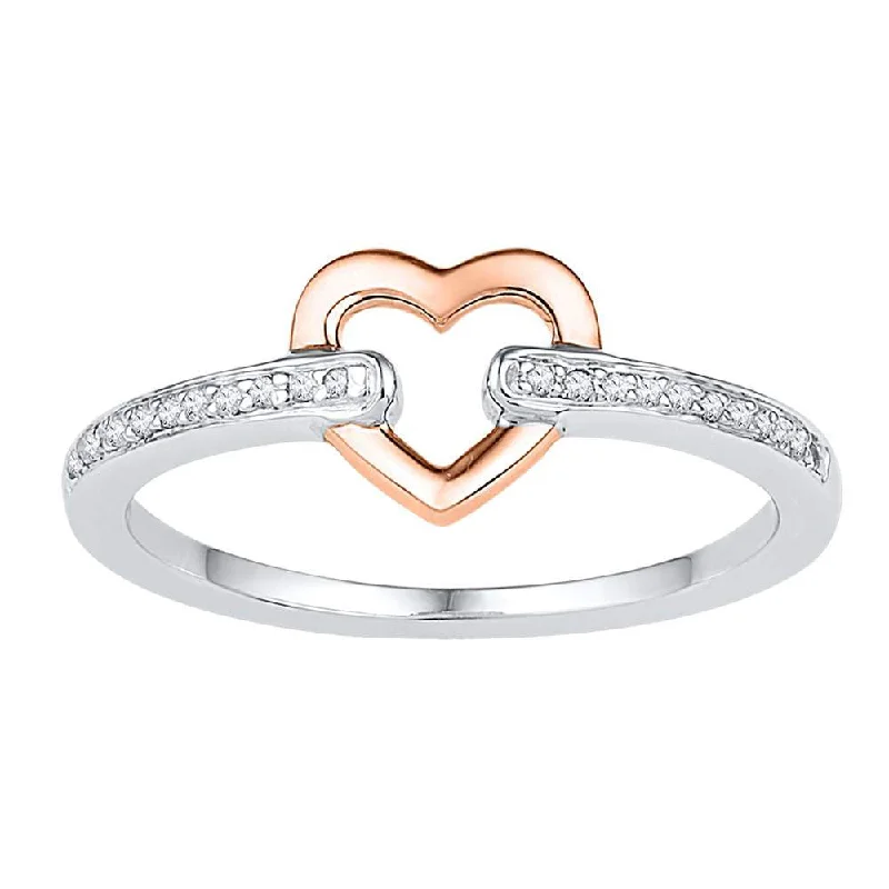 Scored band ring-10kt Two-tone Gold Womens Round Diamond Heart Ring 1/20 Cttw